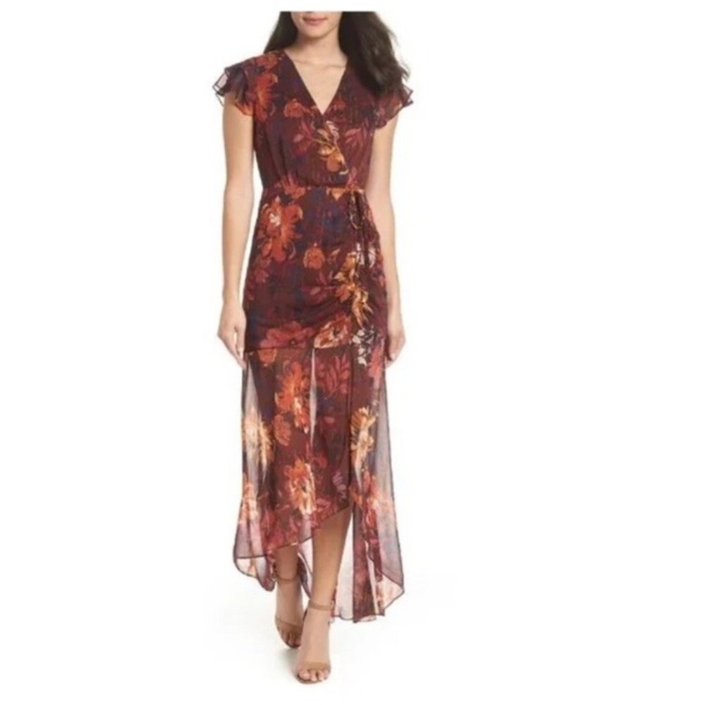 Ali & Jay Floral High-Low Maxi Dress in Burgundy